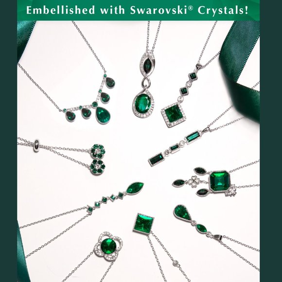 Official Swarovski Crystal Green Emerald Necklace, 925 Sterling Silver - Picture 5 of 5